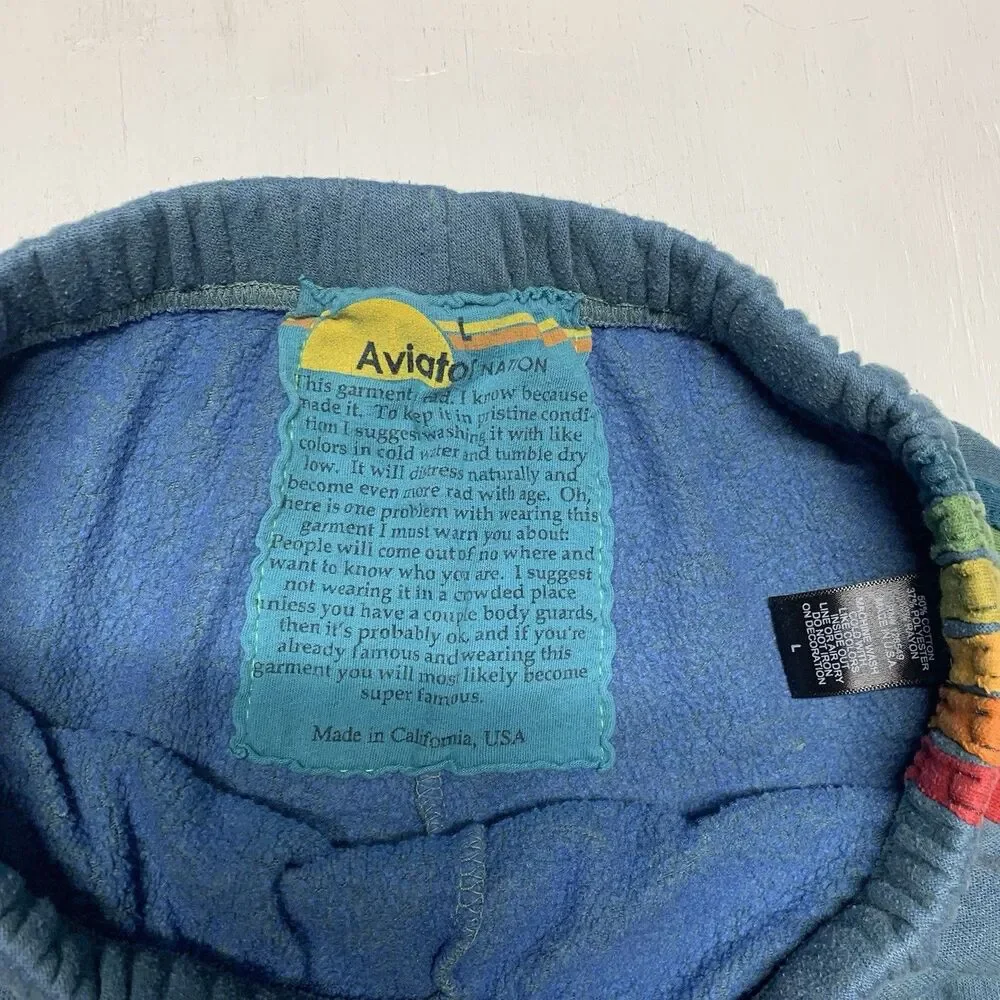 Aviator Nation 5 Striped Sweatpants Women Size L Blue Wash Casual USA Ultra Soft